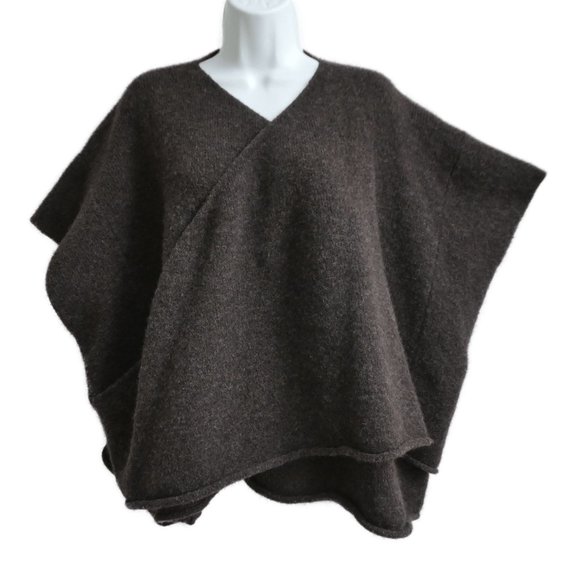 Eskandar Merino Wool Blend Poncho Crossover Sweater Charcoal Gray Handloomed XL - Picture 1 of 9